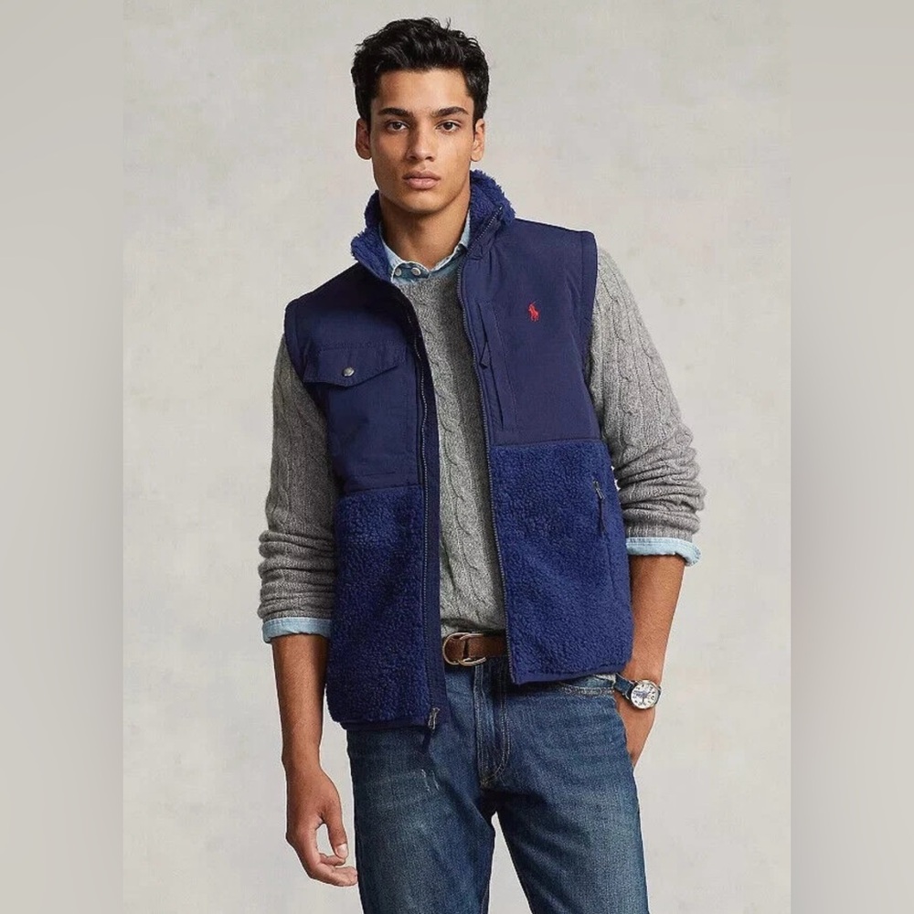 POLO By Ralph Lauren Performance Blue LT Hybrid High Pile Fleece Full Zip Vest